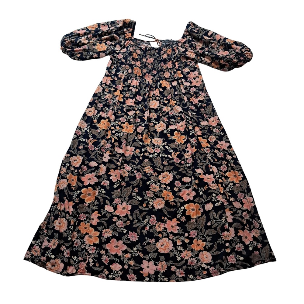 Old Navy Dress Women's Large Midi Navy Floral Puff Sleeve Smocked Feminine - Picture 3 of 12